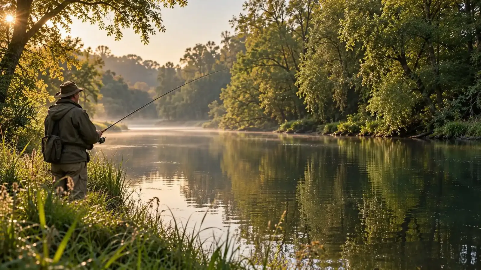 Illustratives Symbolbild: Angler an einem Fluss, KI-generiert
